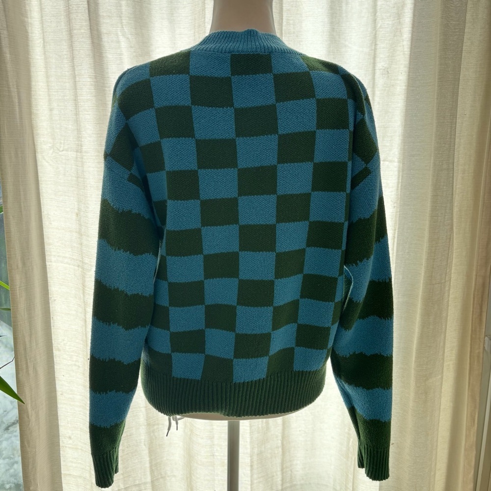 Zara Mushroom Toadstool Knit Sweater Size Medium Blue Green Pullover - Picture 7 of 10